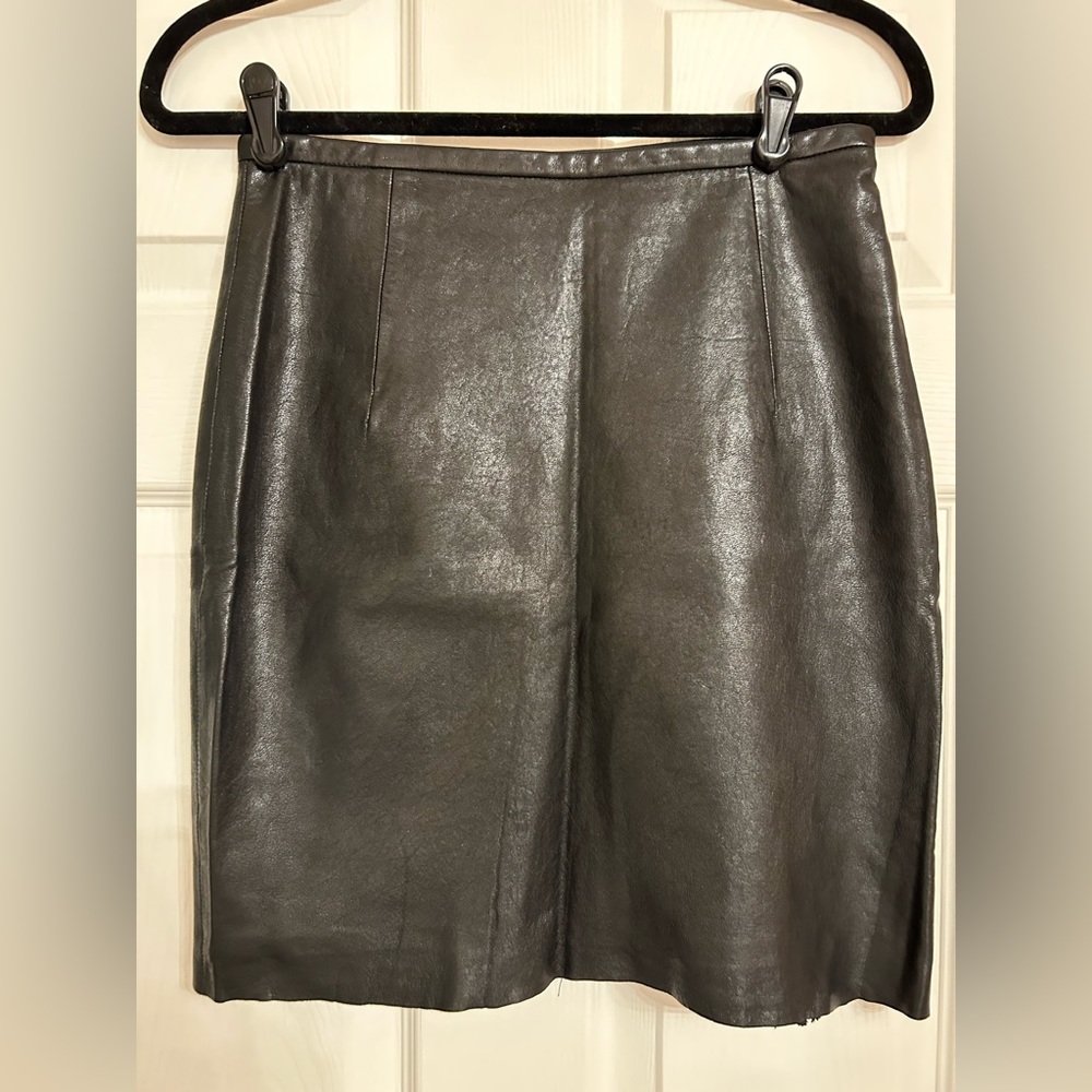 Steven Alan Black Leather Raw Hem Skirt